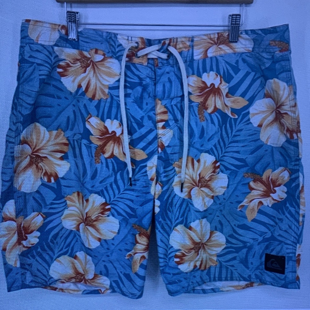 Quiksilver Men’s Blue Swim Shorts with Yellow Floral Print